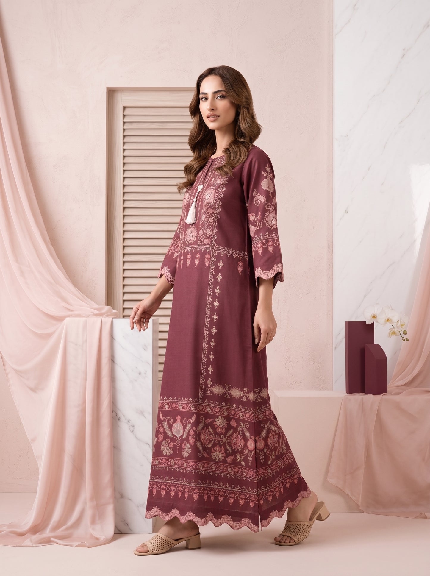 Cotton Satin Blend Kaftan Dress