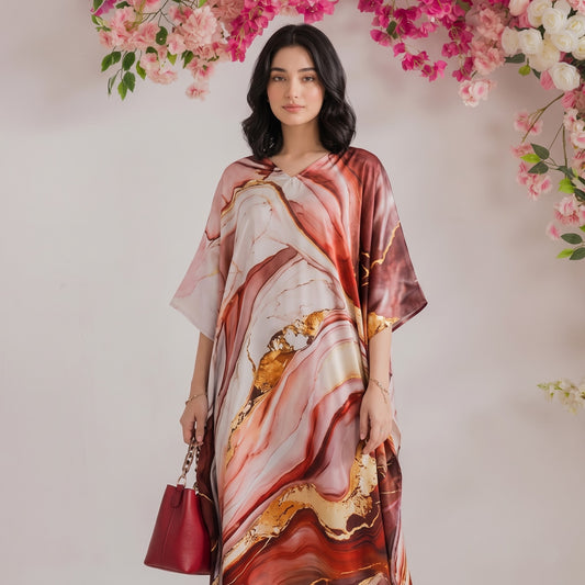 Sera Kaftan – close-up of the sage green floral print