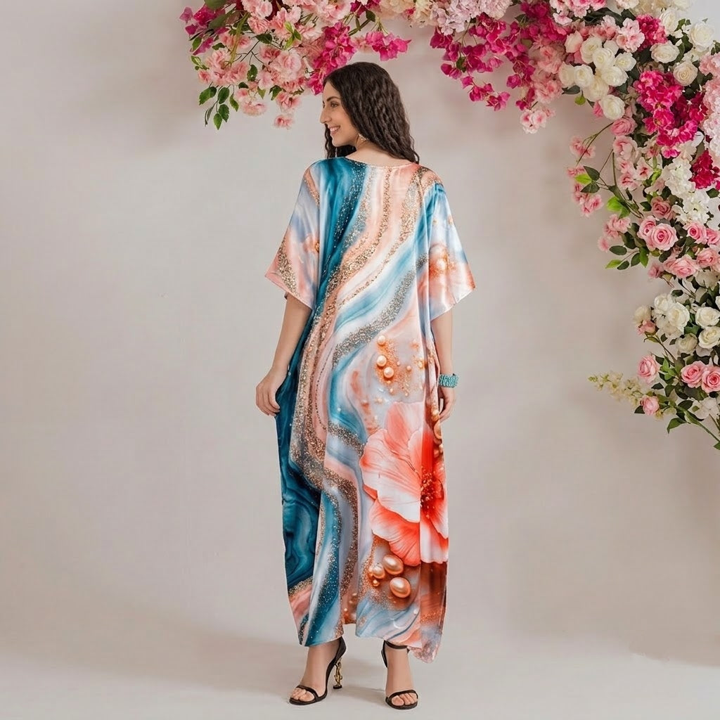Selene Kaftan – back view of the flowing kaftan silhouette