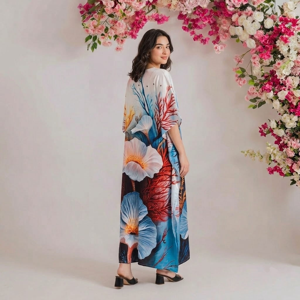 Iris Kaftan – back view of the flowing kaftan silhouette