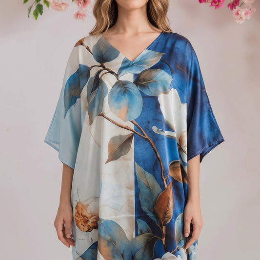 Samara Kaftan – close-up of the lavender floral print
