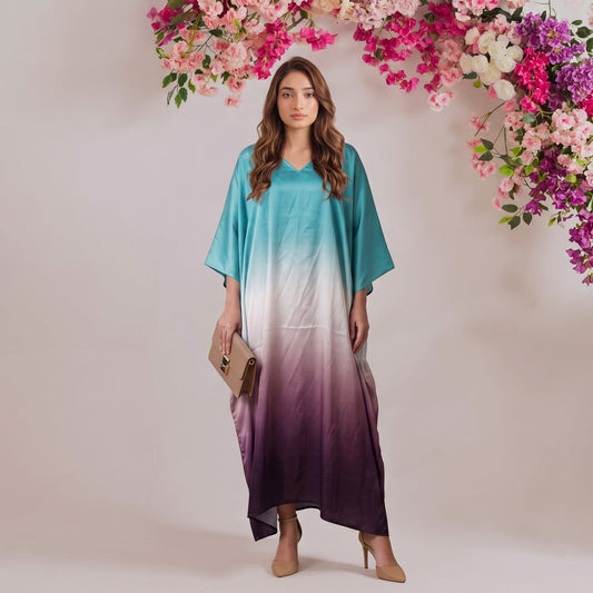 Iyla Kaftan – lavender ombré dip-dye print, front view