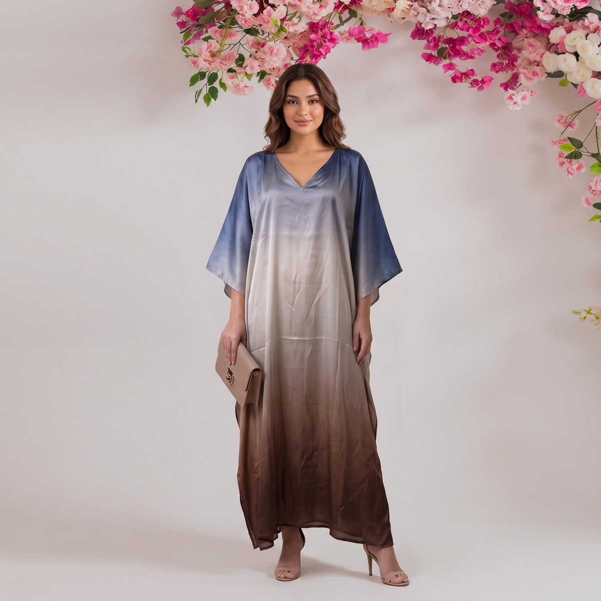 Zaira Kaftan – multicolor abstract ombré dip-dye print, front view