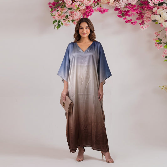 Zaira Kaftan – multicolor abstract ombré dip-dye print, front view