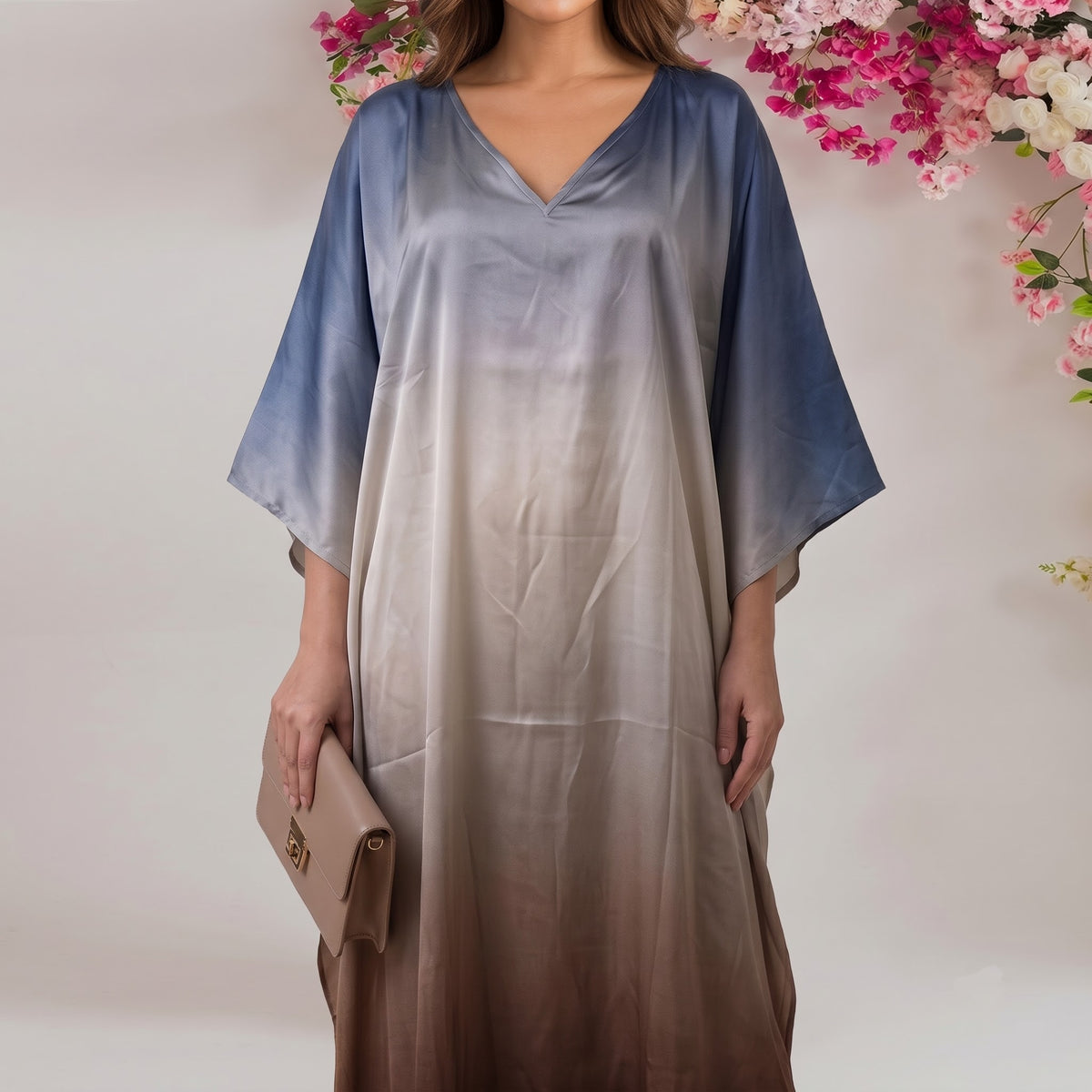 Zaira Kaftan – close-up of the multicolor abstract ombré dip-dye print