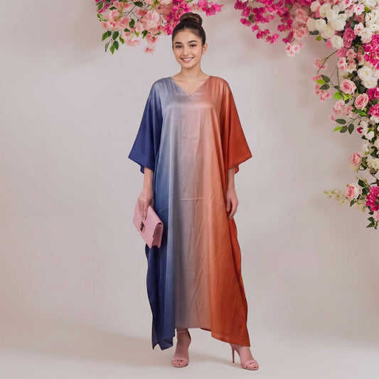 Anaya Kaftan – multicolor abstract ombré dip-dye print, front view