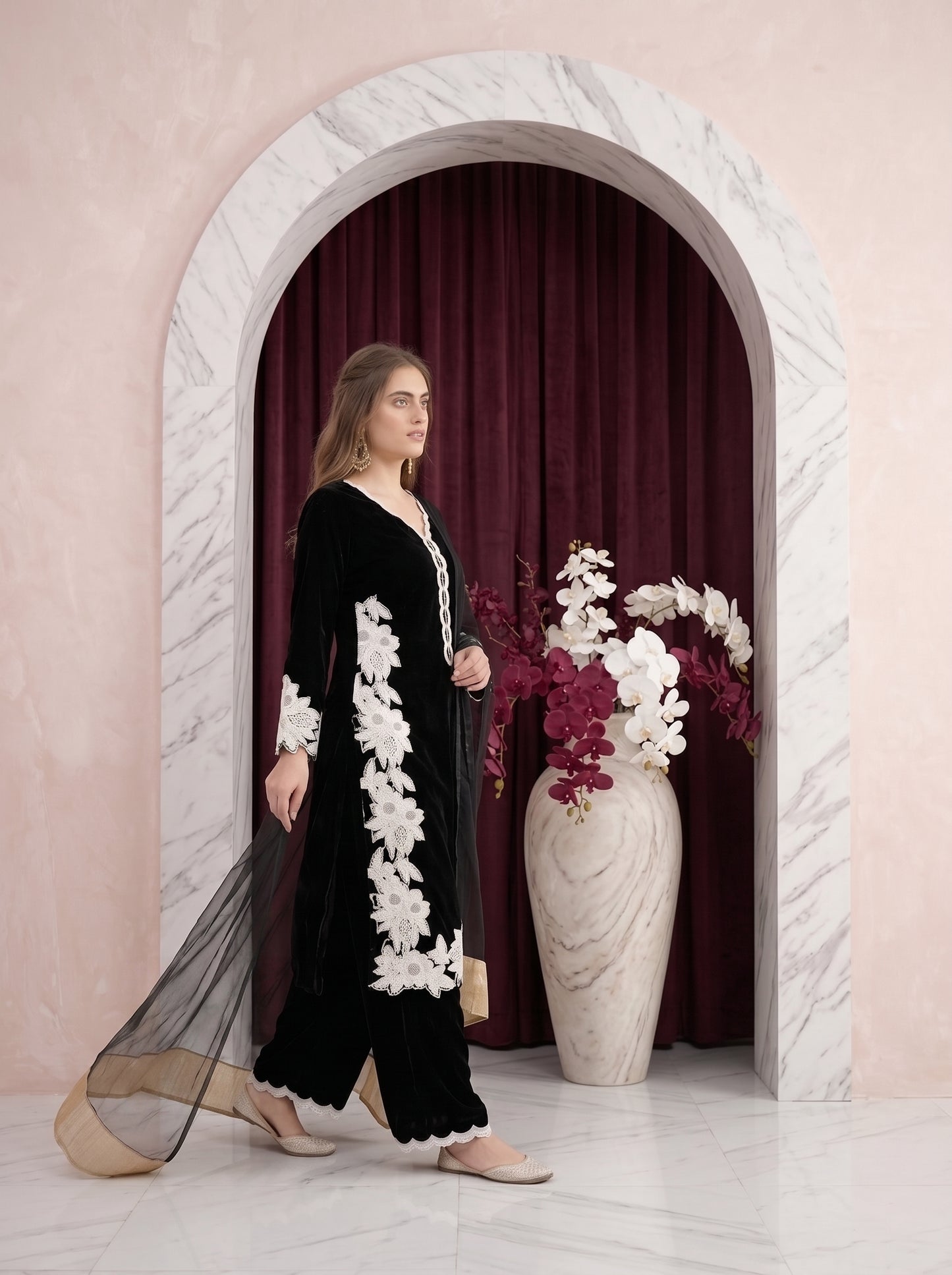 Heavy Natural Silk Embroidered Coord Set