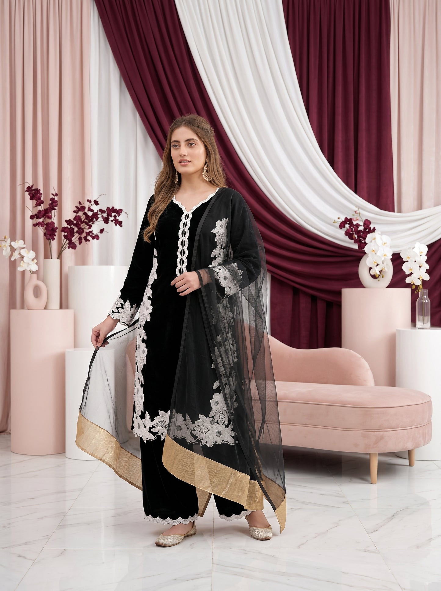 Heavy Natural Silk Embroidered Coord Set
