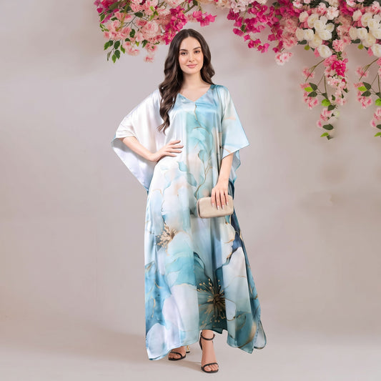 Aanya Kaftan – lavender floral print, front view