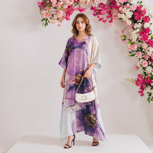 Riya Kaftan – multicolor abstract floral print, front view