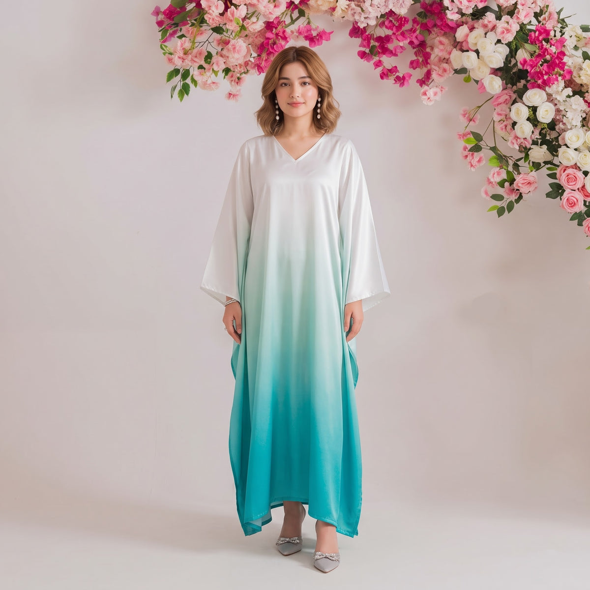 Reya Kaftan – lavender floral print, front view