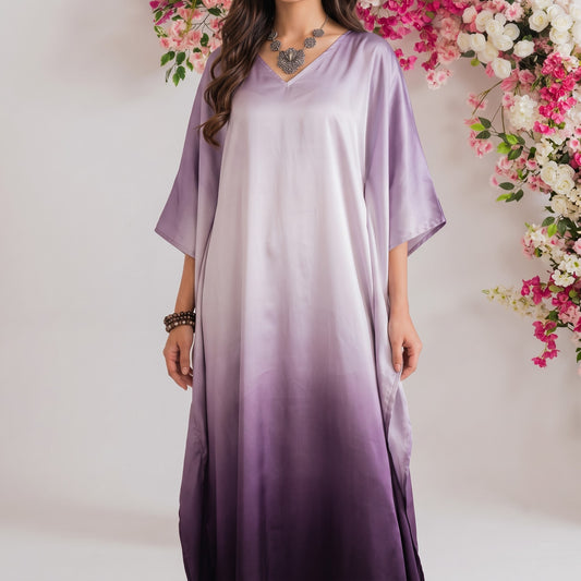 Leela Kaftan – close-up of the lavender floral print