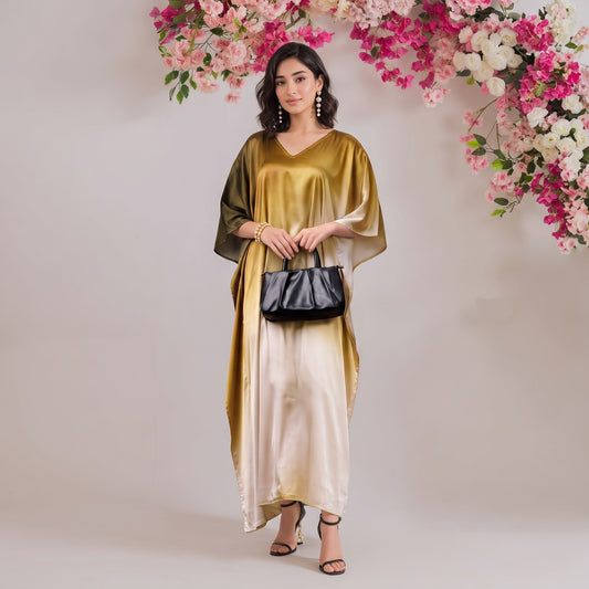 Tara Kaftan – sage green floral print, front view