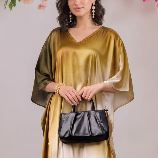 Tara Kaftan – close-up of the sage green floral print