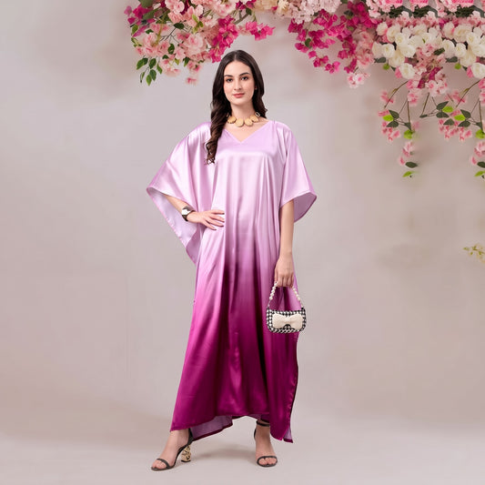 Anvi Kaftan – fuchsia pink floral print, front view