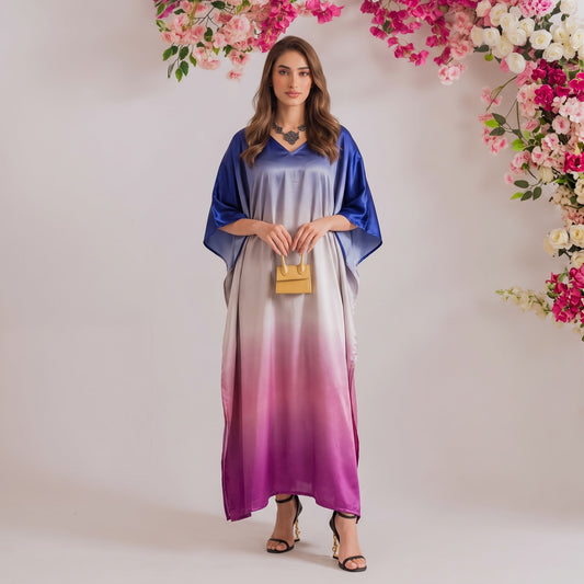 Ishani Kaftan – multicolor abstract floral print, front view