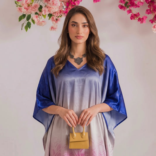 Ishani Kaftan – close-up of the multicolor abstract floral print