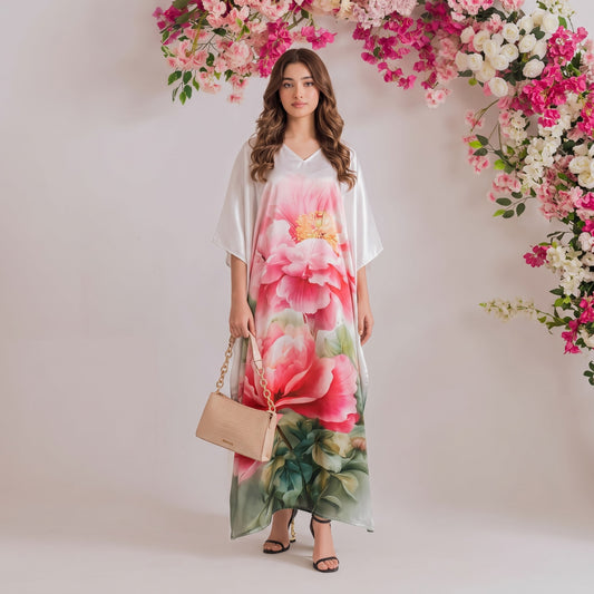 Anika Kaftan – multicolor abstract floral print, front view
