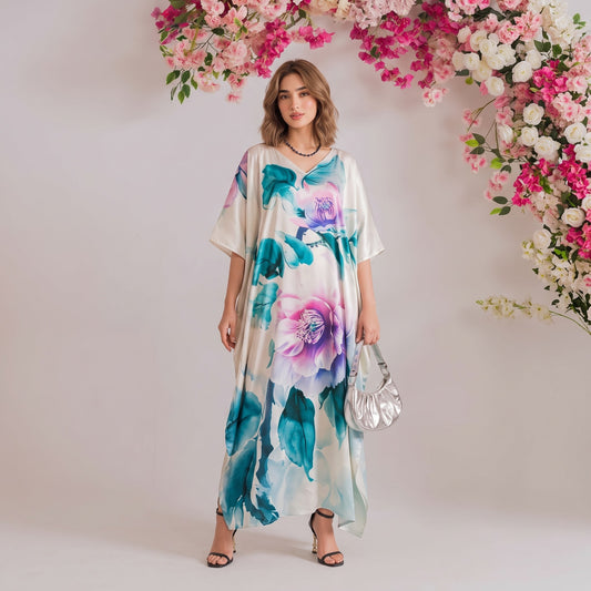 Vera Kaftan – lavender floral print, front view