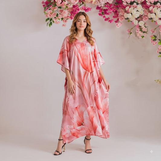 Nadia Kaftan – rose pink floral print, front view