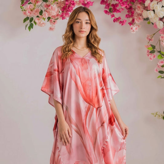 Nadia Kaftan – close-up of the rose pink floral print