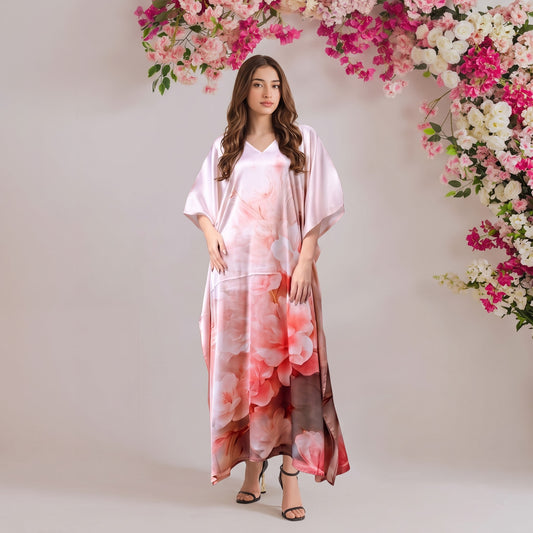 Alina Kaftan – blush pink floral print, front view