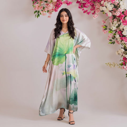 Sarai Kaftan – lavender floral print, front view
