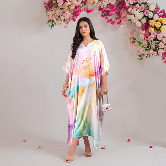 Roshni Kaftan – blush pink floral print, front view