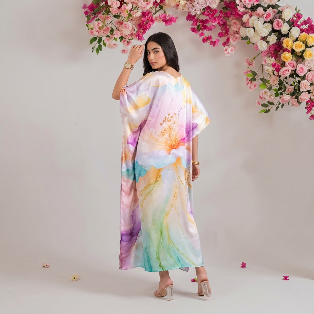 Roshni Kaftan – back view of the flowing kaftan silhouette