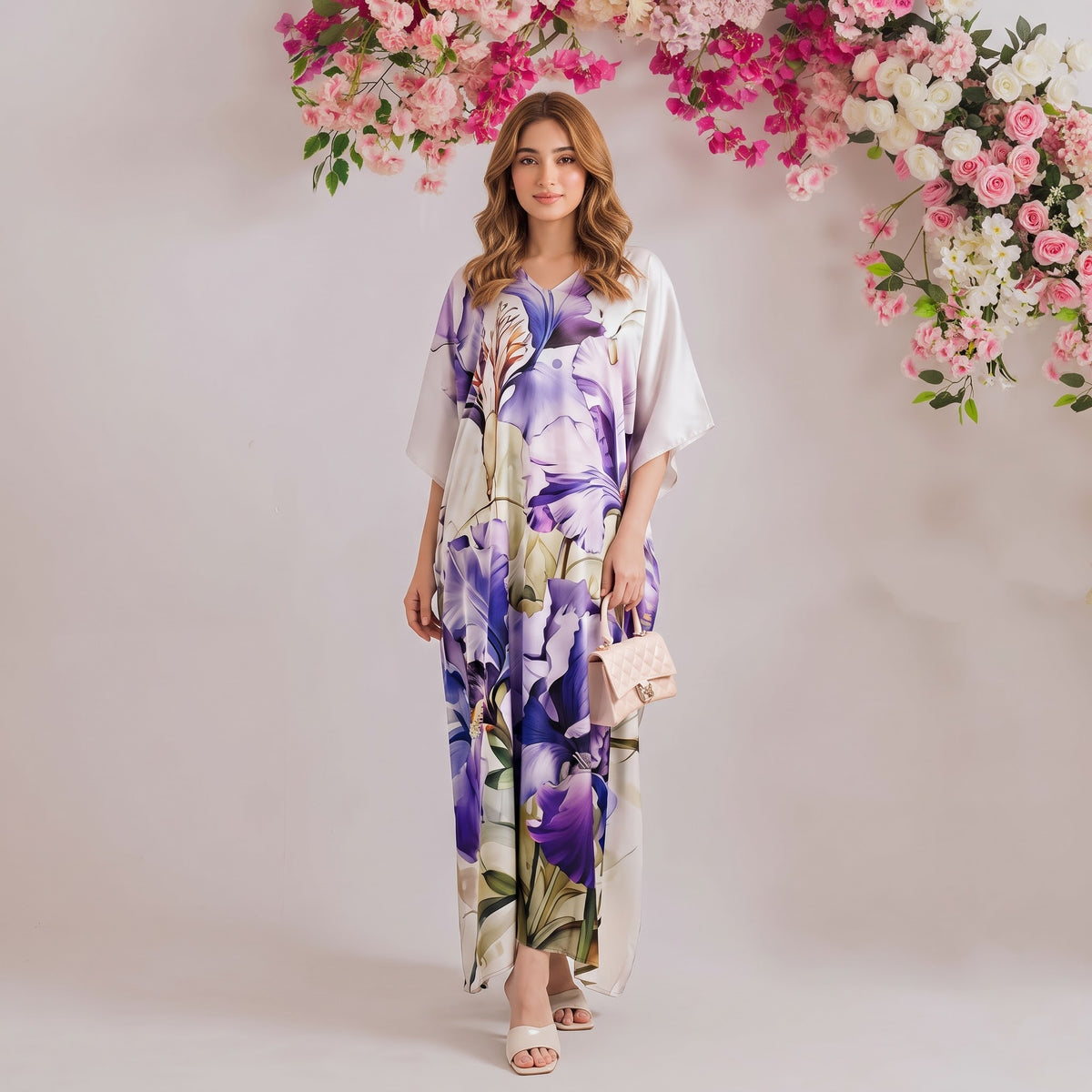 Vanya Kaftan – mocha ombre floral print, front view