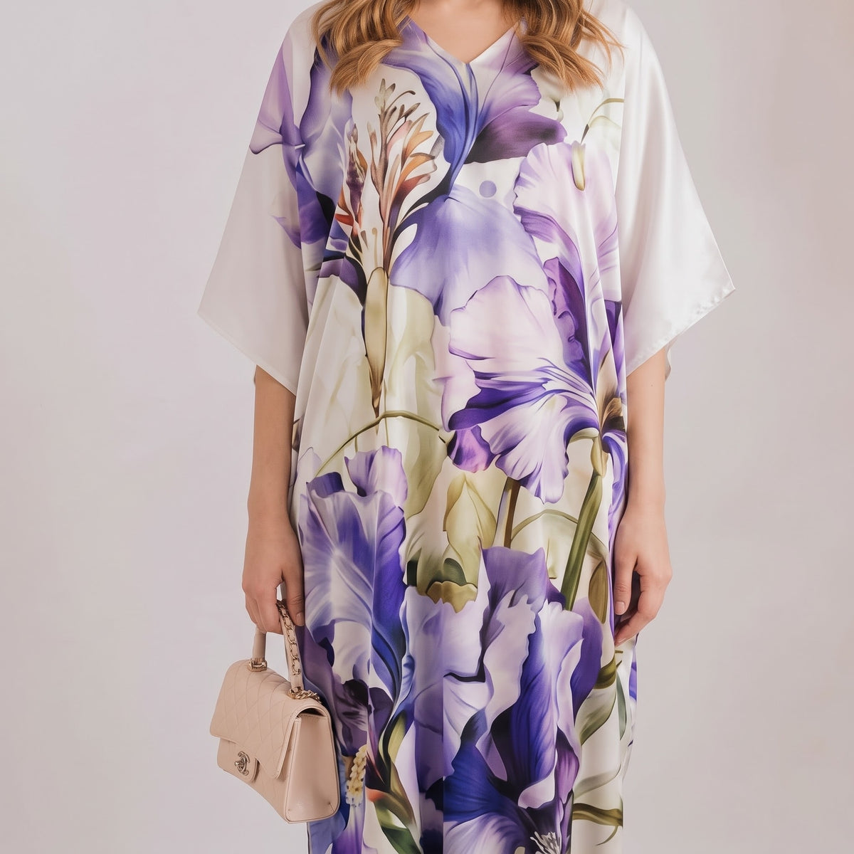 Vanya Kaftan – close-up of the mocha ombre floral print
