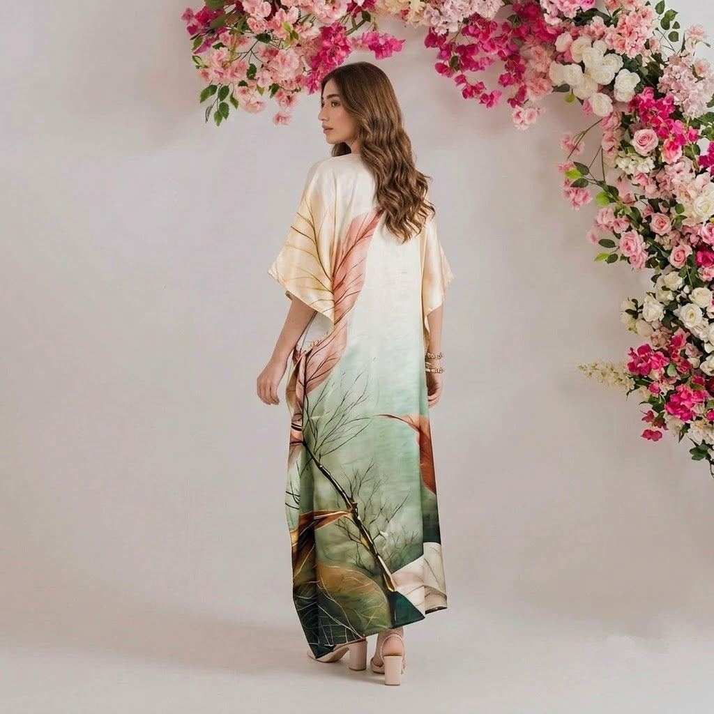 Ilana Kaftan – back view of the flowing kaftan silhouette