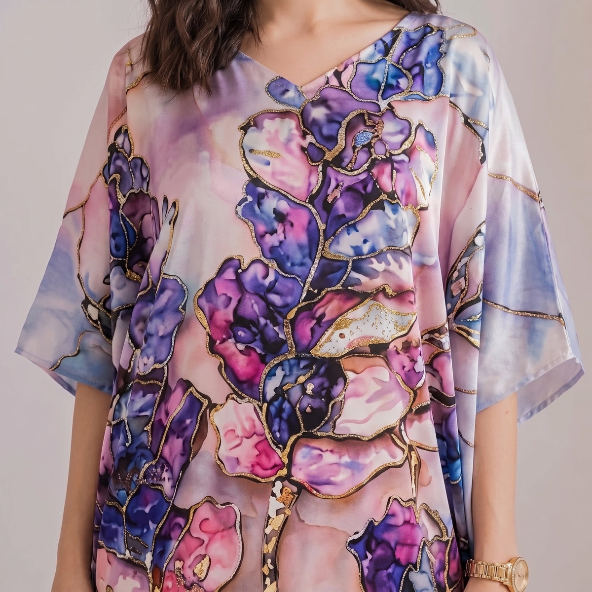 Celia Kaftan – close-up of the turquoise floral print