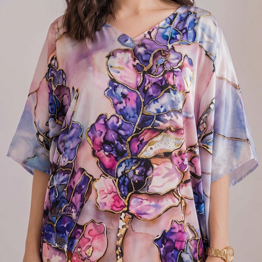 Celia Kaftan – close-up of the turquoise floral print