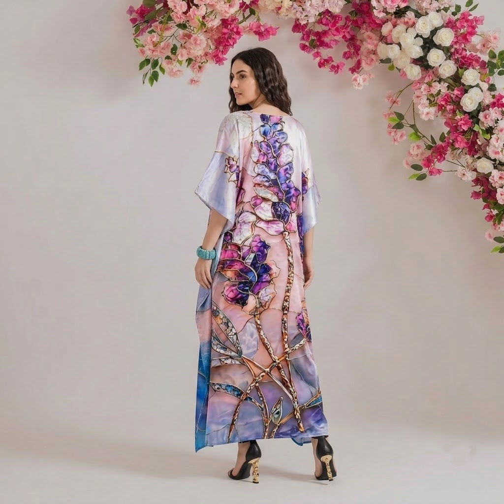 Celia Kaftan – back view of the flowing kaftan silhouette
