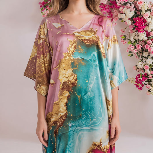 Riona Kaftan – close-up of the ivory ombre floral print