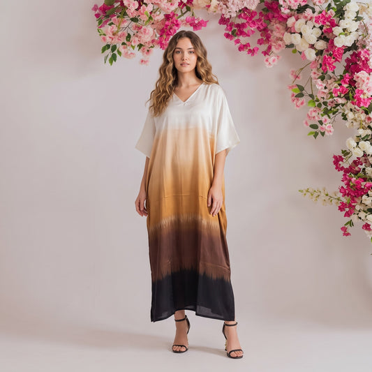 Rania Kaftan – jade & coral floral print, front view