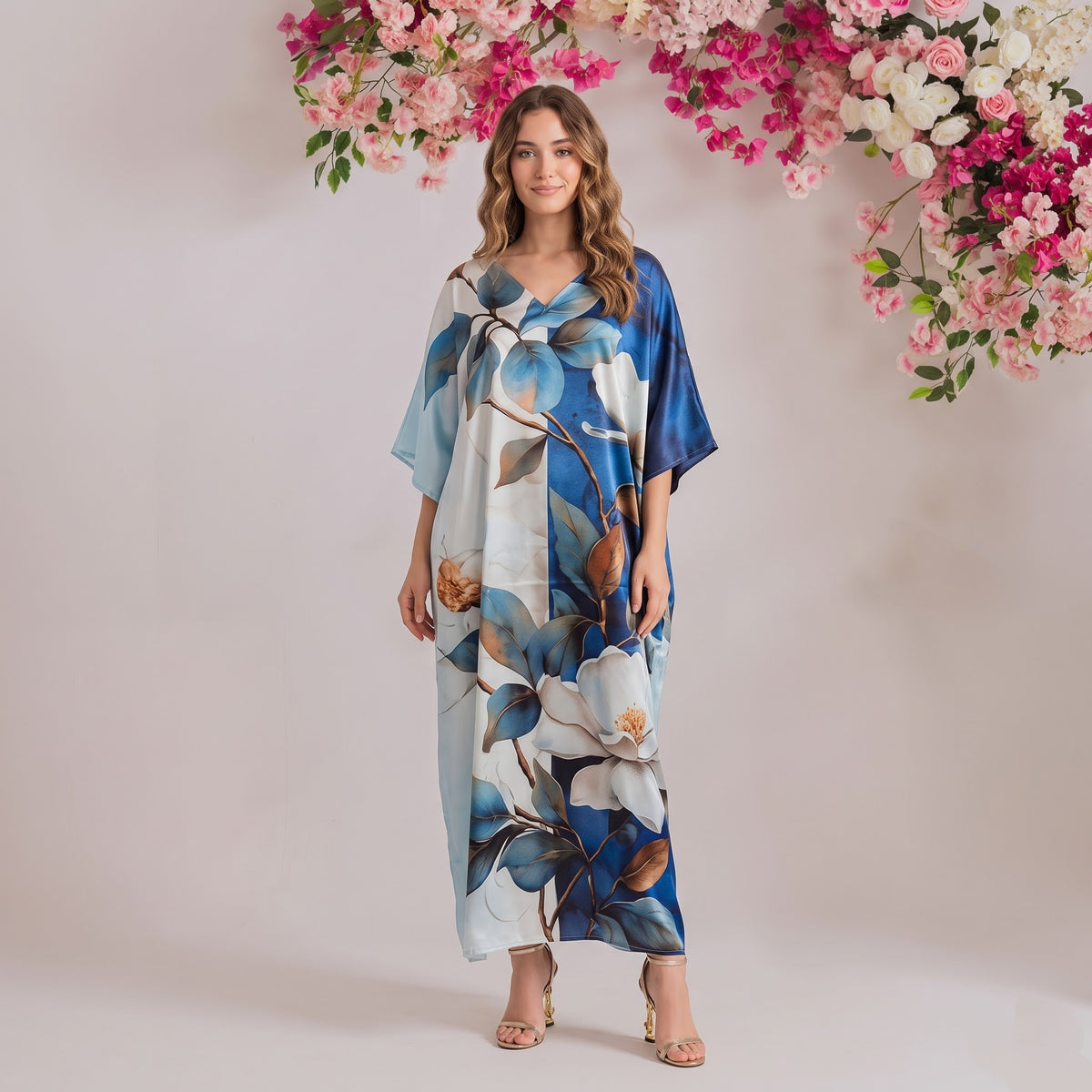Samara Kaftan – lavender floral print, front view