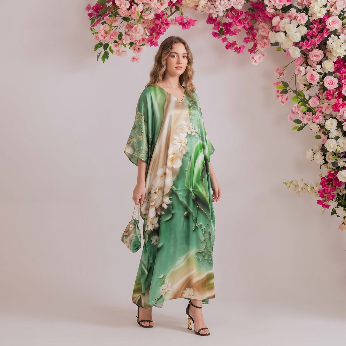 Elyse Kaftan – multicolor abstract floral print, front view