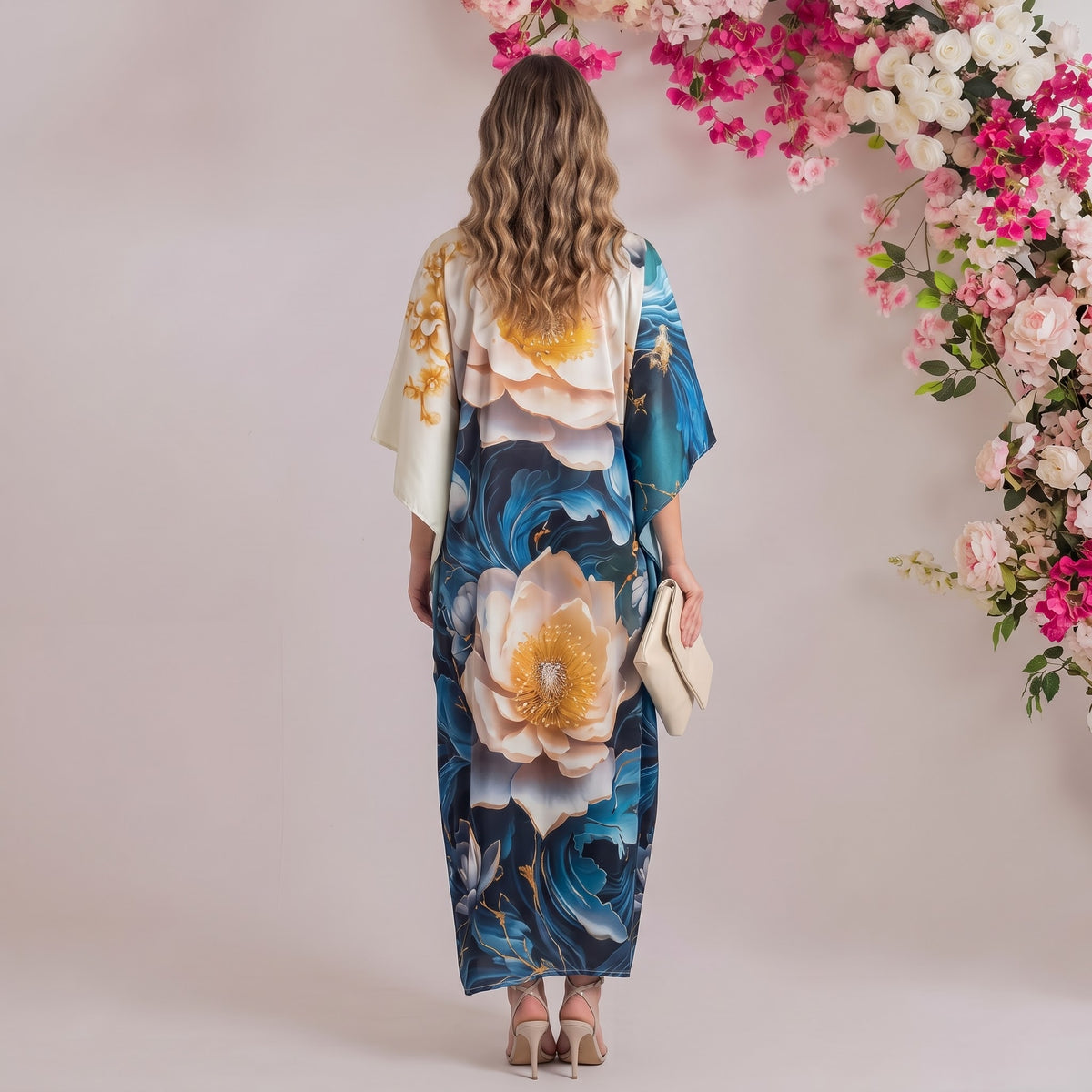 Alaya Kaftan – back view of the flowing kaftan silhouette