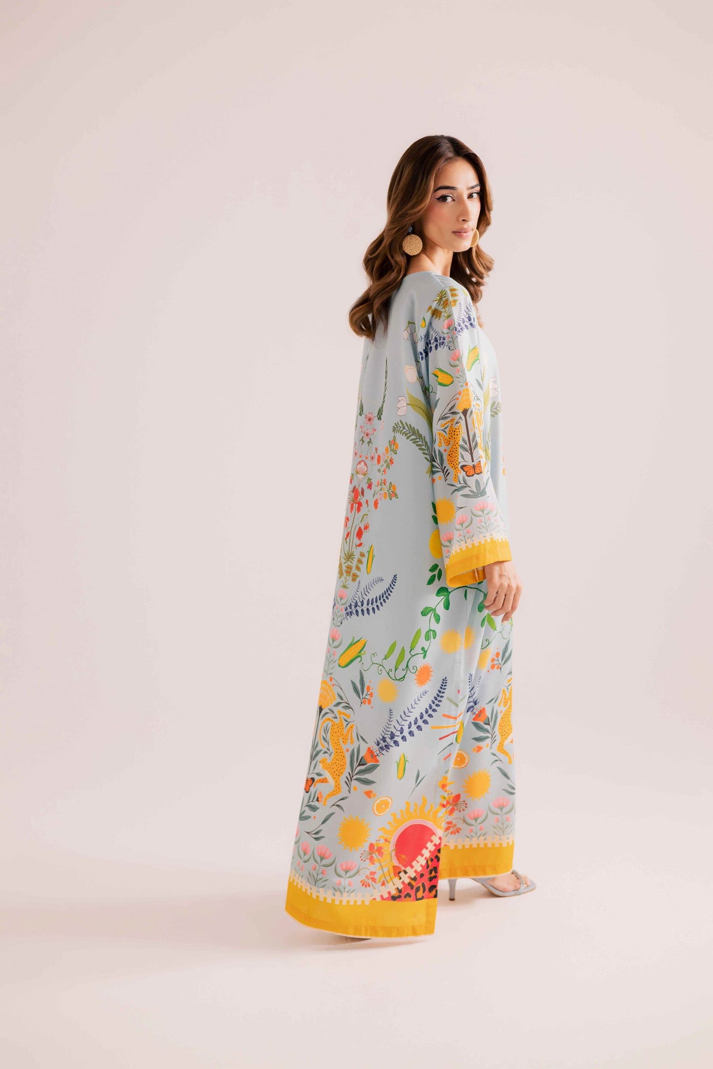 Azure Pakistani Cotton Viscose Kaftan Dress