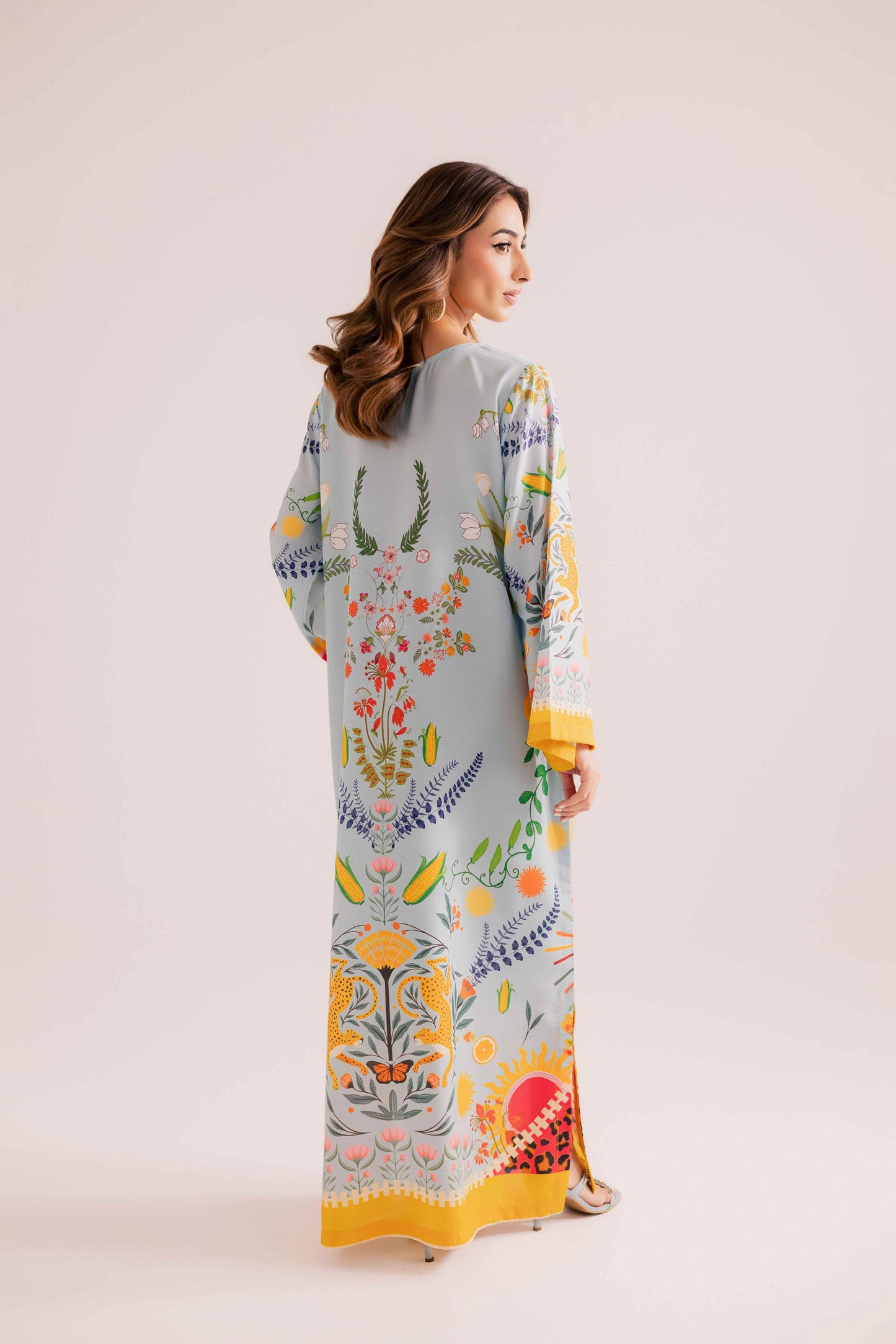 Azure Pakistani Cotton Viscose Kaftan Dress