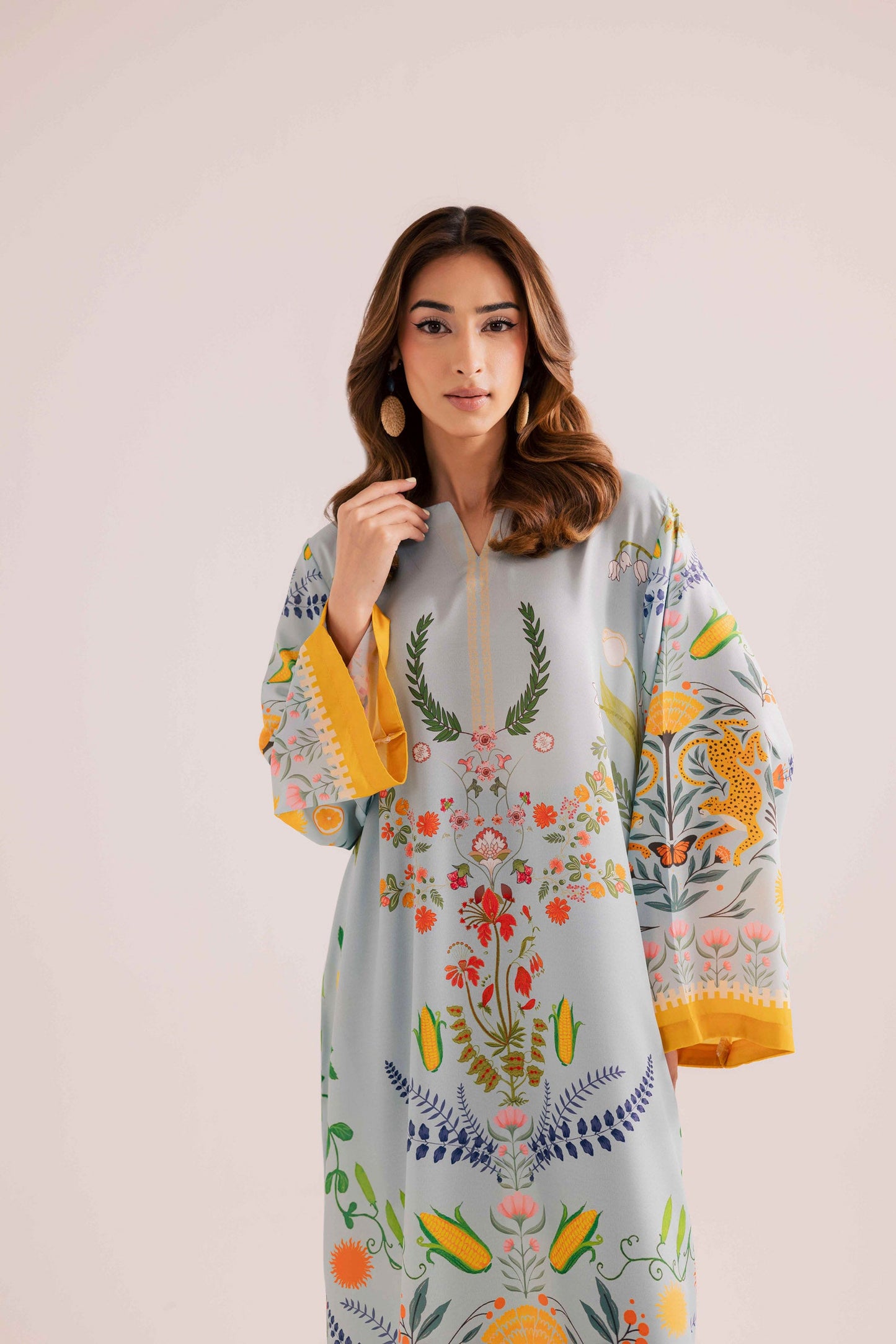 Azure Pakistani Cotton Viscose Kaftan Dress